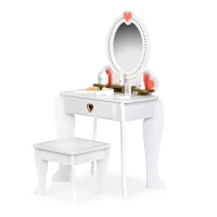 ECOTOYS W08H102B Veľký drevený toaletný stolík pre deti so zrkadlom a stoličkou