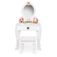 ECOTOYS W08H102B Veľký drevený toaletný stolík pre deti so zrkadlom a stoličkou