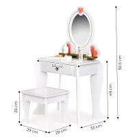 ECOTOYS W08H102B Veľký drevený toaletný stolík pre deti so zrkadlom a stoličkou