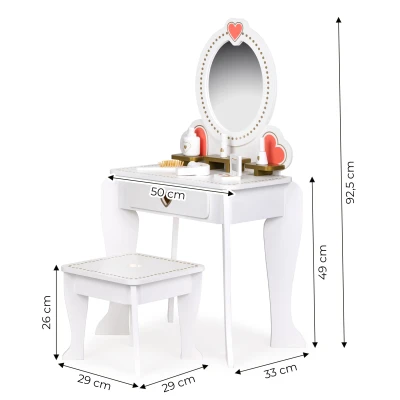 ECOTOYS W08H102B Veľký drevený toaletný stolík pre deti so zrkadlom a stoličkou
