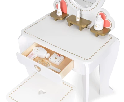 ECOTOYS W08H102B Veľký drevený toaletný stolík pre deti so zrkadlom a stoličkou