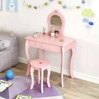 ECOTOYS FH-KF200011 Detský drevený toaletný stolík so zrkadlom a stoličkou, ružový
