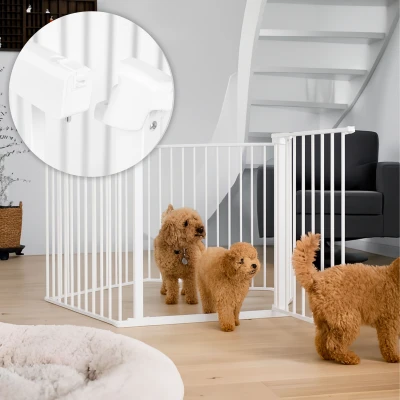 ECOTOYS SF-015-W Bezpečnostná bránka, detský kútik, 5 panelov, 300 cm, kov, biela