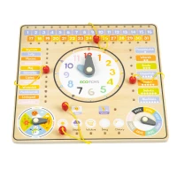 ECOTOYS ESC-W-036 Dřevěná edukační deska s kalendářem a hodinami