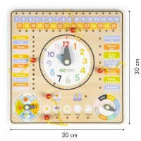 ECOTOYS ESC-W-036 Dřevěná edukační deska s kalendářem a hodinami