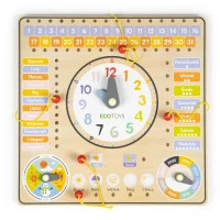 ECOTOYS ESC-W-036 Dřevěná edukační deska s kalendářem a hodinami