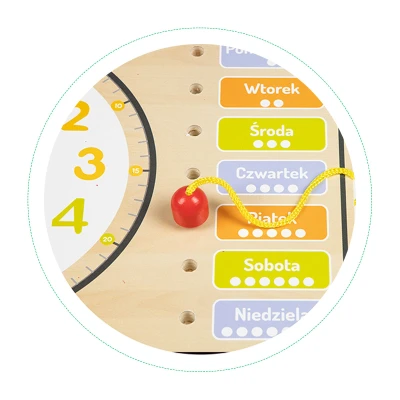 ECOTOYS ESC-W-036 Dřevěná edukační deska s kalendářem a hodinami