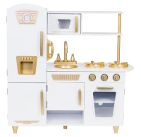 ECOTOYS 7267 Velká dřevěná dětská kuchyňka bílozlatá