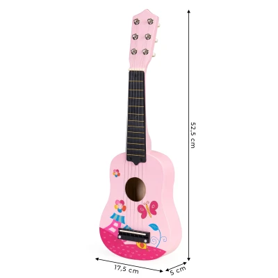 ECOTOYS FO18 Dětská dřevěná kytara, růžová