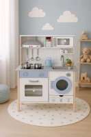 ECOTOYS 7271 Dětská dřevěná kuchyňka se zvuky, LED, troubou, pračkou a příslušenstvím