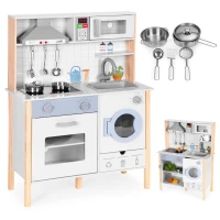 ECOTOYS 7271 Dětská dřevěná kuchyňka se zvuky, LED, troubou, pračkou a příslušenstvím
