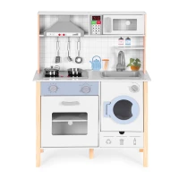 ECOTOYS 7271 Dětská dřevěná kuchyňka se zvuky, LED, troubou, pračkou a příslušenstvím