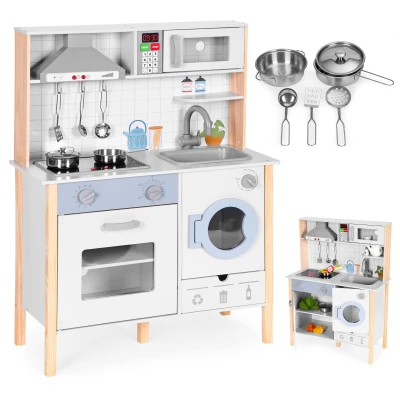 ECOTOYS 7271 Dětská dřevěná kuchyňka se zvuky, LED, troubou, pračkou a příslušenstvím