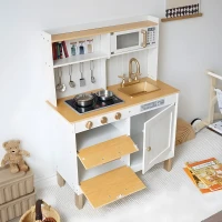 ECOTOYS 7275 Dětská dřevěná kuchyňka se zvuky, LED + doplňky