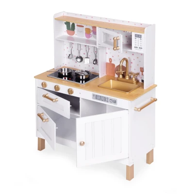 ECOTOYS 7275 Dětská dřevěná kuchyňka se zvuky, LED + doplňky