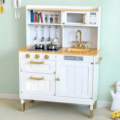 ECOTOYS 7275 Dětská dřevěná kuchyňka se zvuky, LED + doplňky