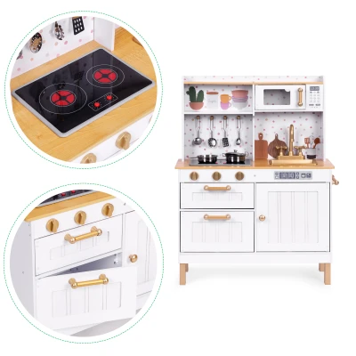 ECOTOYS 7275 Dětská dřevěná kuchyňka se zvuky, LED + doplňky