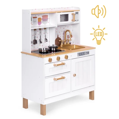 ECOTOYS 7275 Dětská dřevěná kuchyňka se zvuky, LED + doplňky