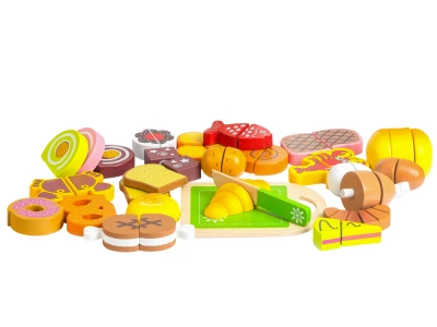 ECOTOYS TL87115 Sada dětských dřevěných potravin na krájení 23 ks