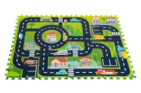 IPLAY 0121 Pěnová puzzle podložka pro děti město, ulice a silnice, 114 × 86 cm, 12 dílů