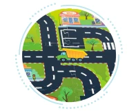 IPLAY 0121 Pěnová puzzle podložka pro děti město, ulice a silnice, 114 × 86 cm, 12 dílů