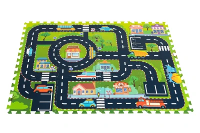 IPLAY 0121 Pěnová puzzle podložka pro děti město, ulice a silnice, 114 × 86 cm, 12 dílů