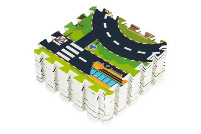 IPLAY 0121 Pěnová puzzle podložka pro děti město, ulice a silnice, 114 × 86 cm, 12 dílů