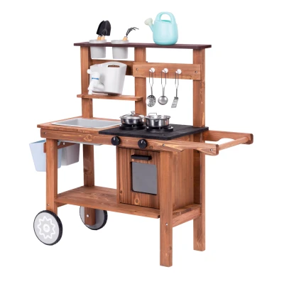 ECOTOYS TL814004 Detská vonkajšia kuchynka z jedľového dreva s príslušenstvom