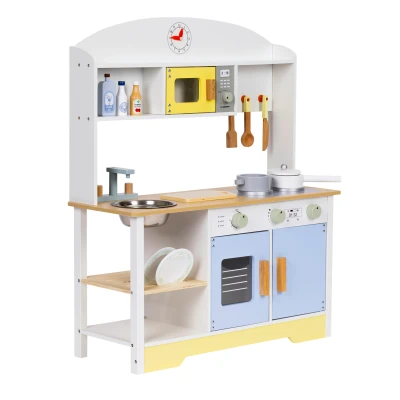 ECOTOYS TL103013 Dětská dřevěná kuchyňka s troubou, pračkou a mikrovlnkou + 12 doplňků