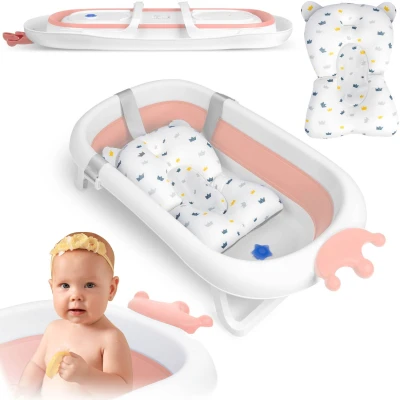 Ricokids RK-280 Cestovní vanička pro miminka s polštářkem, bílo-růžová