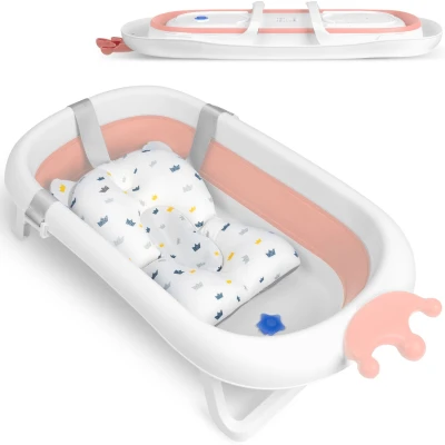 Ricokids RK-280 Cestovní vanička pro miminka s polštářkem, bílo-růžová