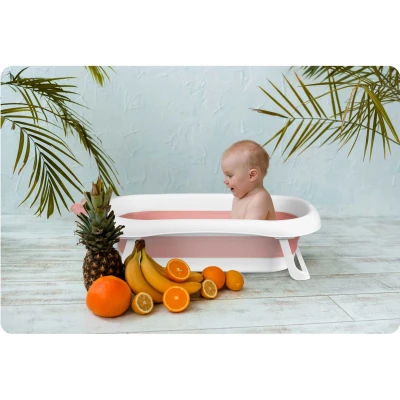 Ricokids RK-280 Cestovní vanička pro miminka s polštářkem, bílo-růžová