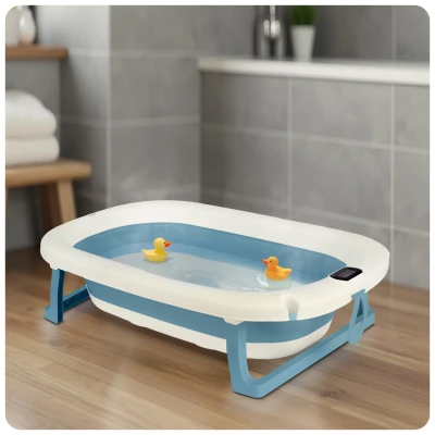 Ricokids RK-287 Skládací dětská vanička s termometrem a vložkou, bílo-modrá
