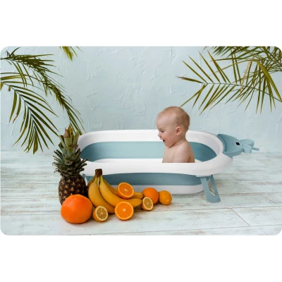 Ricokids RK-282 Cestovní vanička pro miminka s LCD teploměrem, bílo-modrá