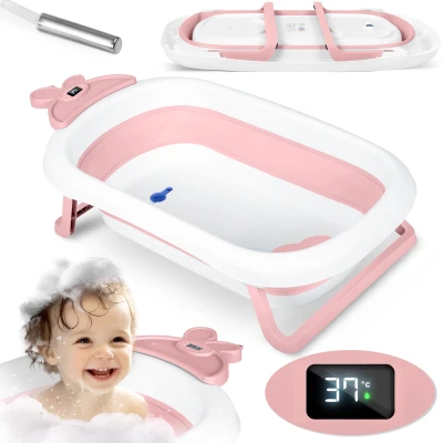 Ricokids RK-282 Vanička pro miminka s LCD teploměrem, bílo-růžová