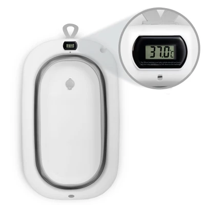 Ricokids RK-287 Skladacie detské vanička s teplomerom a vložkou, bielo-sivá