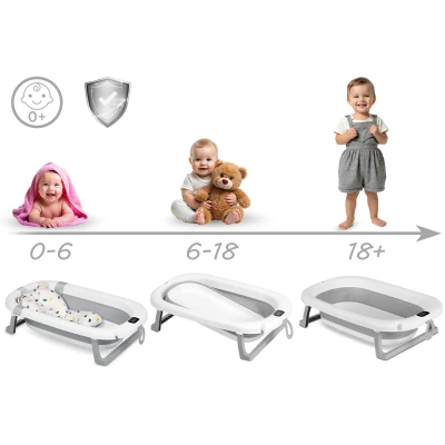 Ricokids RK-287 Skladacie detské vanička s teplomerom a vložkou, bielo-sivá