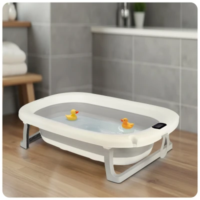 Ricokids RK-287 Skladacie detské vanička s teplomerom a vložkou, bielo-sivá