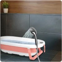 Ricokids RK-287 Skládací dětská vanička se stojanem, teploměrem a vložkou, bílo-růžová