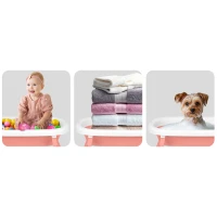 Ricokids RK-287 Skládací dětská vanička se stojanem, teploměrem a vložkou, bílo-růžová