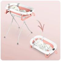 Ricokids RK-287 Skládací dětská vanička se stojanem, teploměrem a vložkou, bílo-růžová