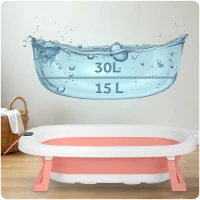 Ricokids RK-287 Skládací dětská vanička se stojanem, teploměrem a vložkou, bílo-růžová