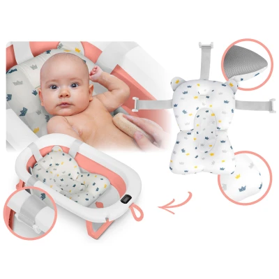 Ricokids RK-287 Skládací dětská vanička se stojanem, teploměrem a vložkou, bílo-růžová