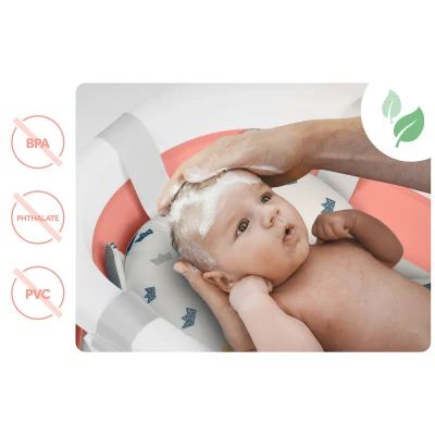 Ricokids RK-287 Skládací dětská vanička se stojanem, teploměrem a vložkou, bílo-růžová