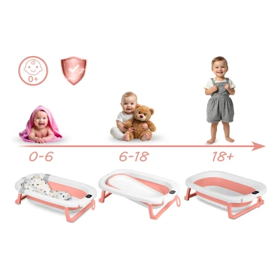 Ricokids RK-287 Skládací dětská vanička se stojanem, teploměrem a vložkou, bílo-růžová