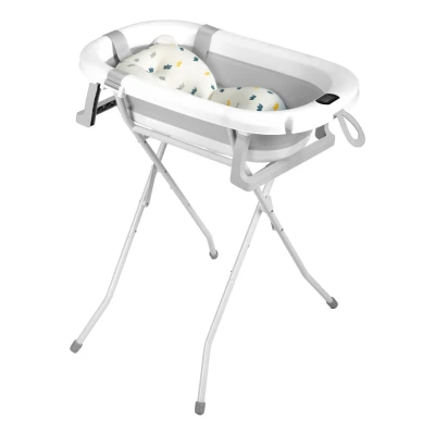 Ricokids RK-287 Skládací dětská vanička se stojanem, teploměrem a vložkou, bílo-šedá