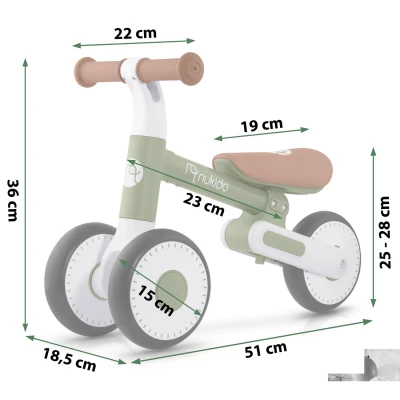 Nukido NK-603 Detský balančný bicykel, biely a zelený