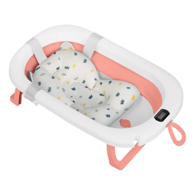 Ricokids RK-287 Skládací dětská vanička s teploměrem a vložkou, bílo-růžová