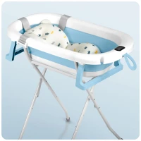 Ricokids RK-287 Skládací dětská vanička se stojanem, teploměrem a vložkou, bílo-modrá