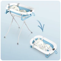 Ricokids RK-287 Skládací dětská vanička se stojanem, teploměrem a vložkou, bílo-modrá